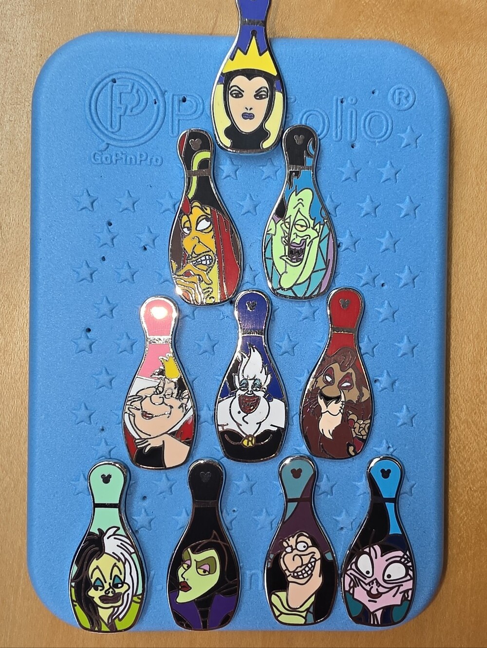 2008 DISNEY VILLAINS Bowling Pin Set Complete- Maleficent, Cruella, Scar, Hades